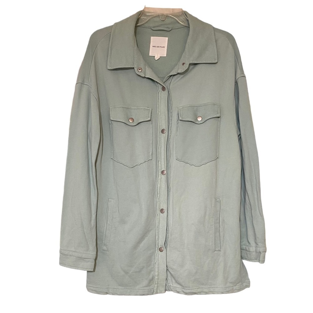 Avec Les Filles Anthropologie Mint Shacket Snap Button Oversized Sz Medium